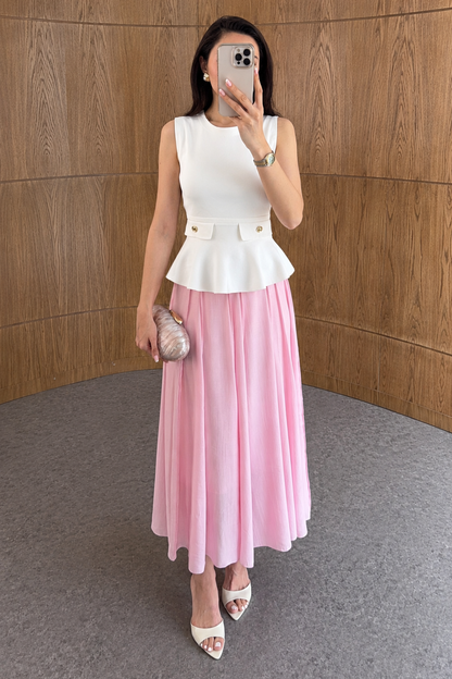 Striped textured fabric Pink Long Skirt