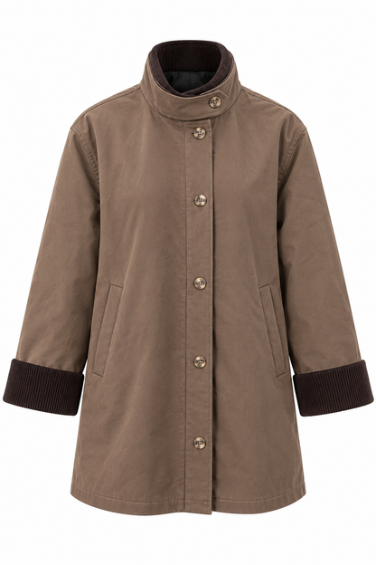 Gabardine jacket Contrasting corduroy collar and sleeve cuffs - brown