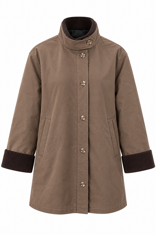Gabardine jacket Contrasting corduroy collar and sleeve cuffs - brown