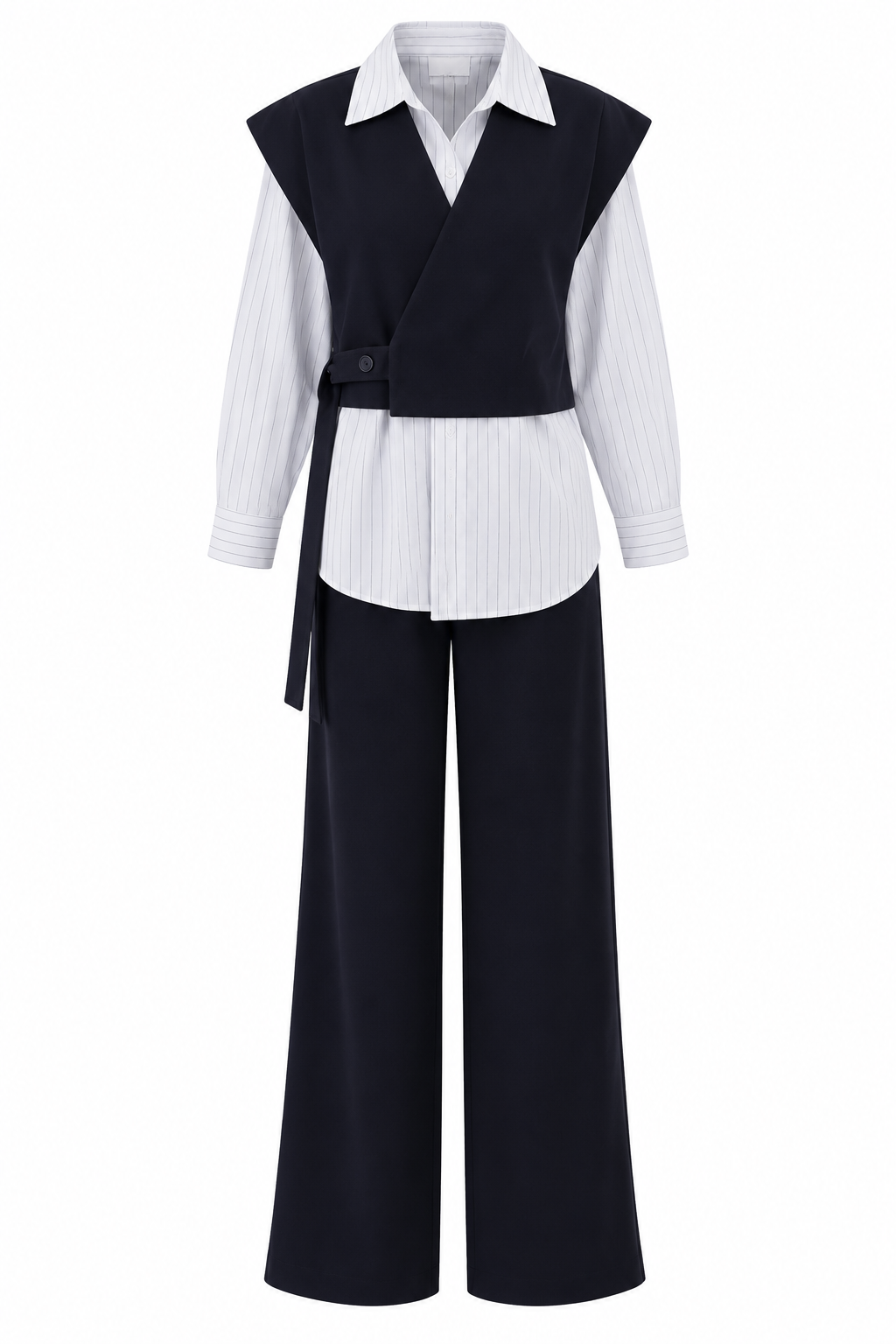 Vest with attached Shirt,waistband straight leg trouser co-ord Set