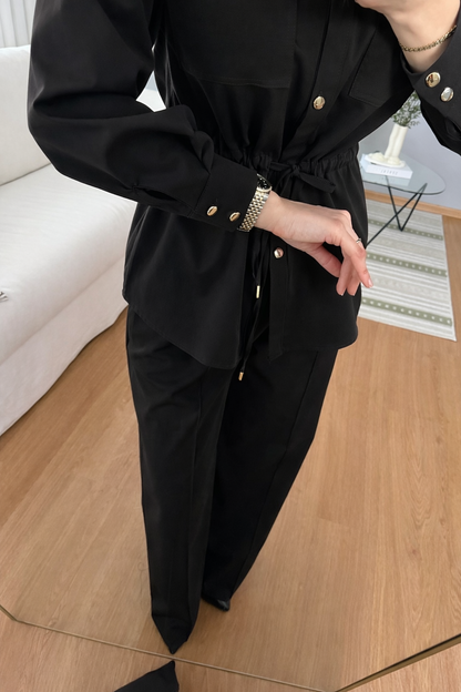Double Pocket waistband shirt with gold buttons co-ord set