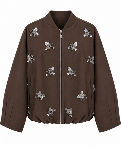 Bomber jacket with stone details - brown