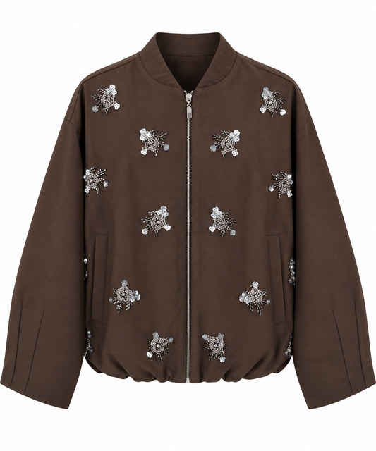 Bomber jacket with stone details - brown
