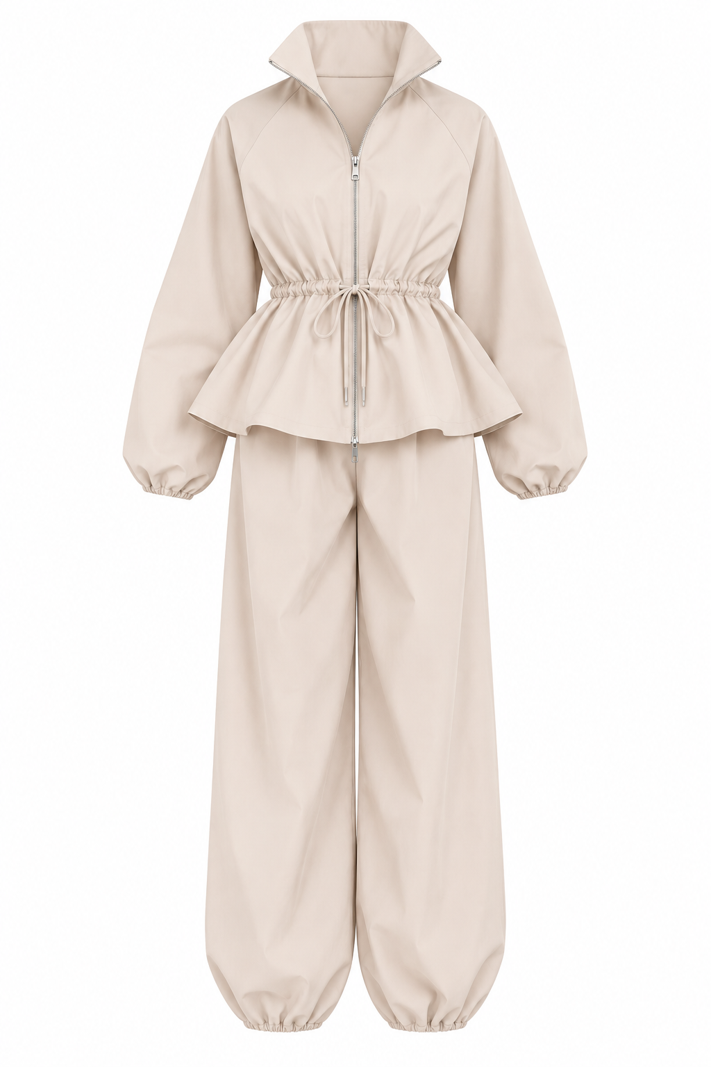 Waist drawstring jacket co-ord set - beige