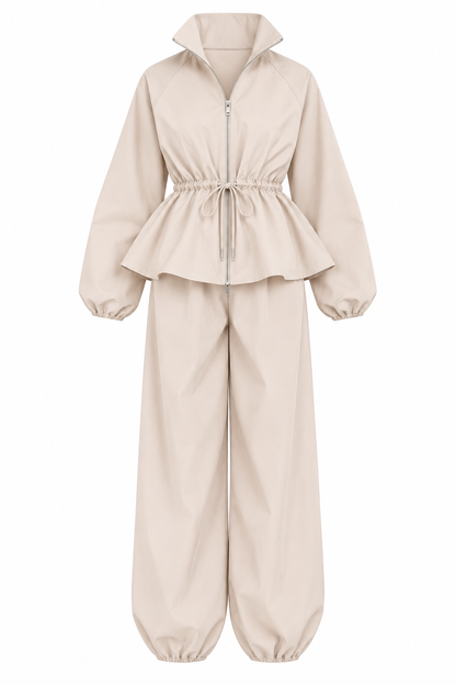 Waist drawstring jacket co-ord set - beige