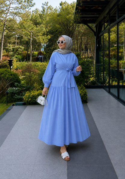 Dress with tied details -blue