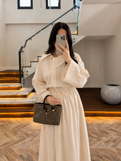Asymmetric Collar with skirt set - beige