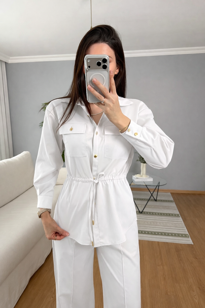 Double Pocket waistband shirt with gold buttons co-ord set