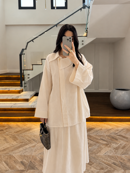 Asymmetric Collar with skirt set - beige