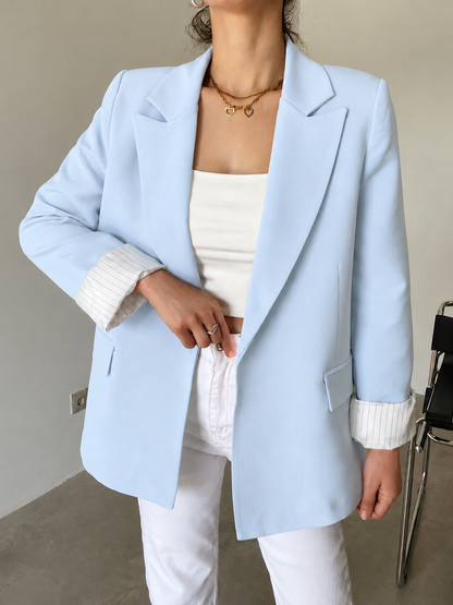 Oversized linen blazer with striped lining - baby blue