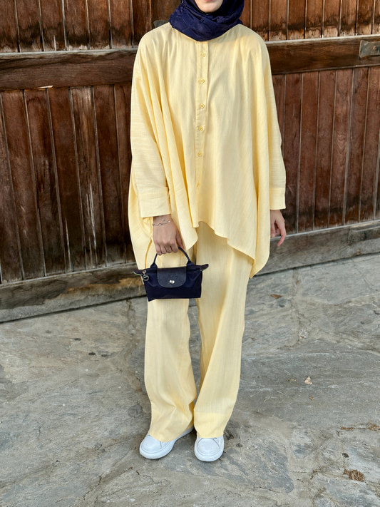 Butter Yellow Oversized linen Co-Ord Set