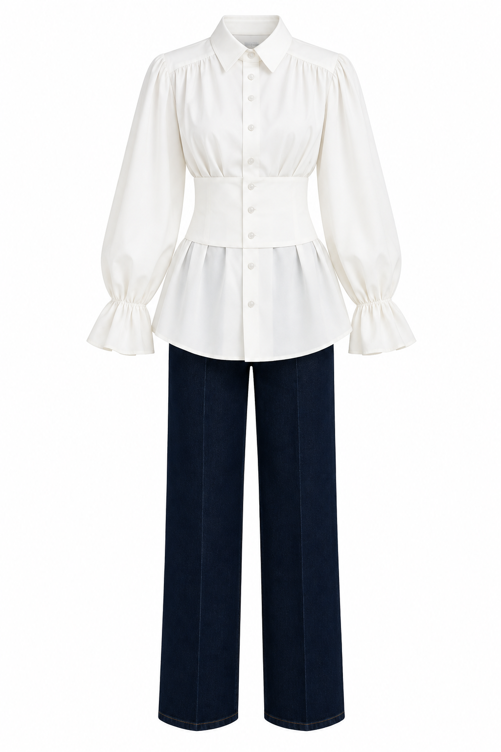 Corset-style Padded Shirt - WHITE