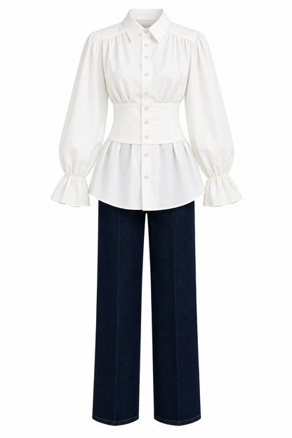 Corset-style Padded Shirt - WHITE
