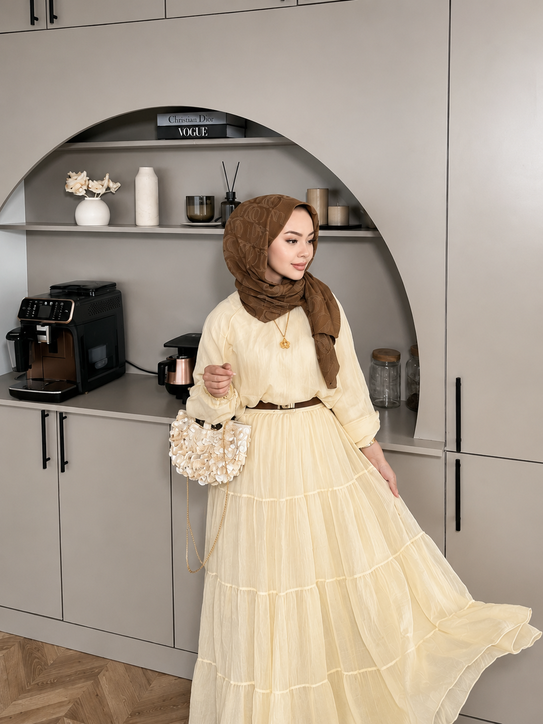 Balloon Sleeve Blouse paired with a maxi skirt - yellow