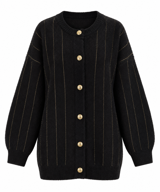 BUTTON DETAIL GLITTER CARDIGAN- black
