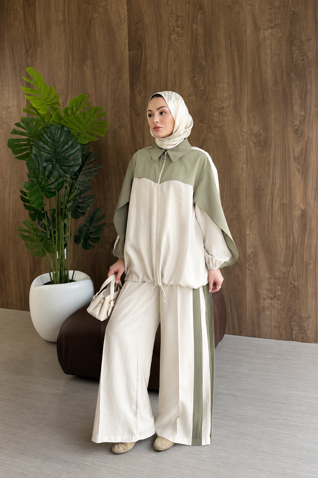 Contrast premium tencel set- olive green