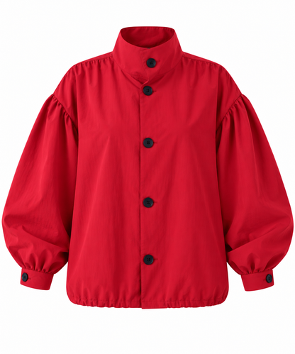 Gathered Stand-Up Collar Bomber Jacket - red