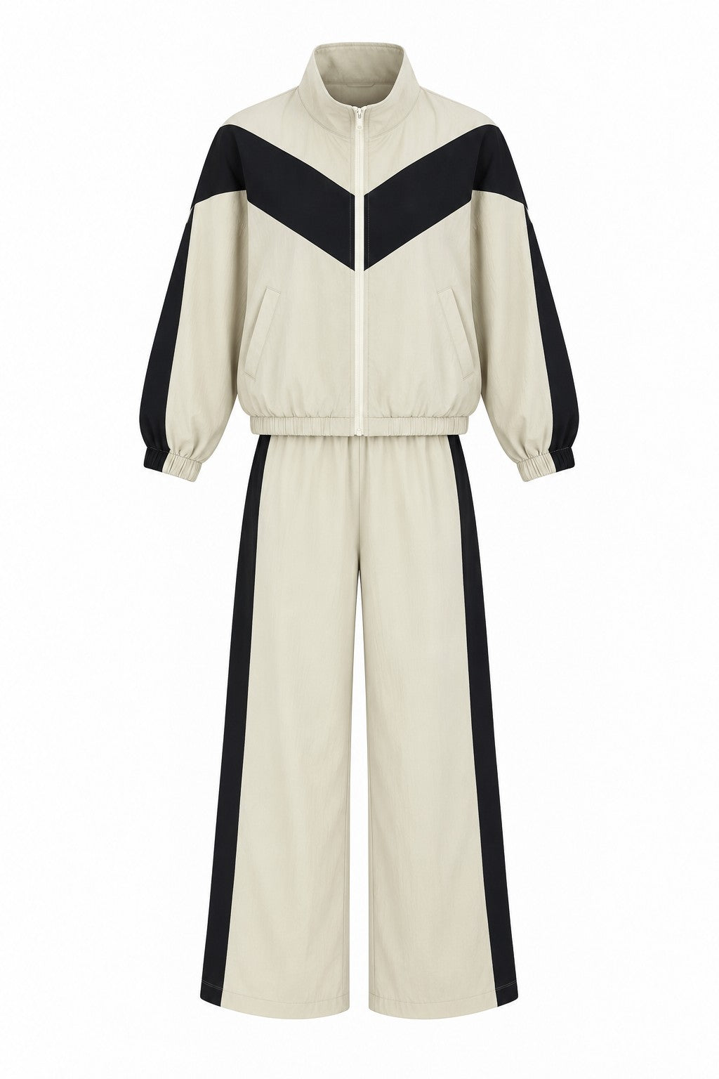 Contrast parachute fabric tracksuit - beige