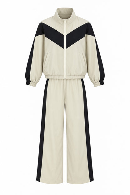 Contrast parachute fabric tracksuit - beige