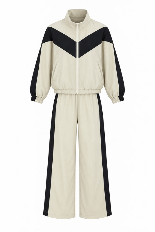 Contrast parachute fabric tracksuit - beige