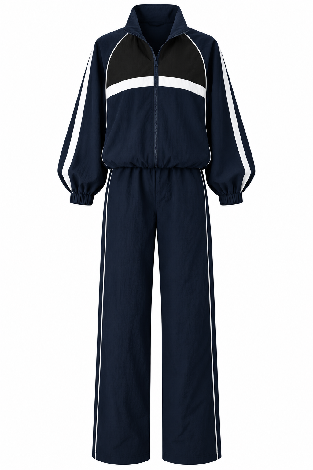 Navy Block Color Parachute Fabric Tracksuit Set