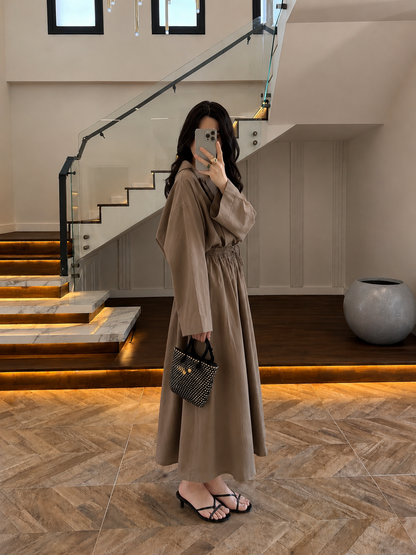 Asymmetric Collar with skirt set -  taupe brown