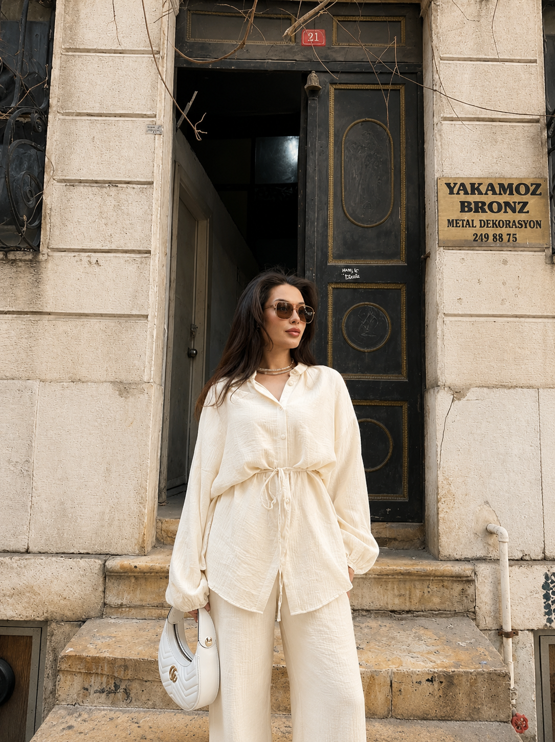 Textured Charmeuse fabric co-ord set-cream