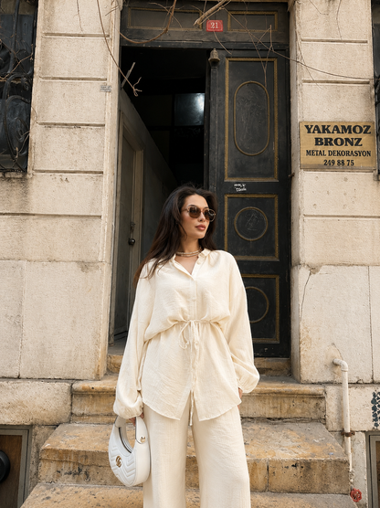 Textured Charmeuse fabric co-ord set-cream