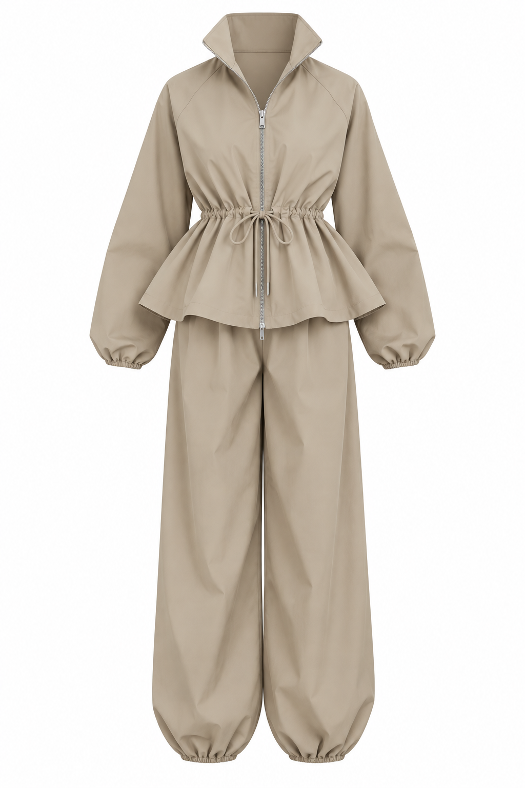Waist drawstring jacket co-ord set - khaki