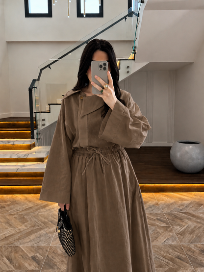 Asymmetric Collar with skirt set -  taupe brown