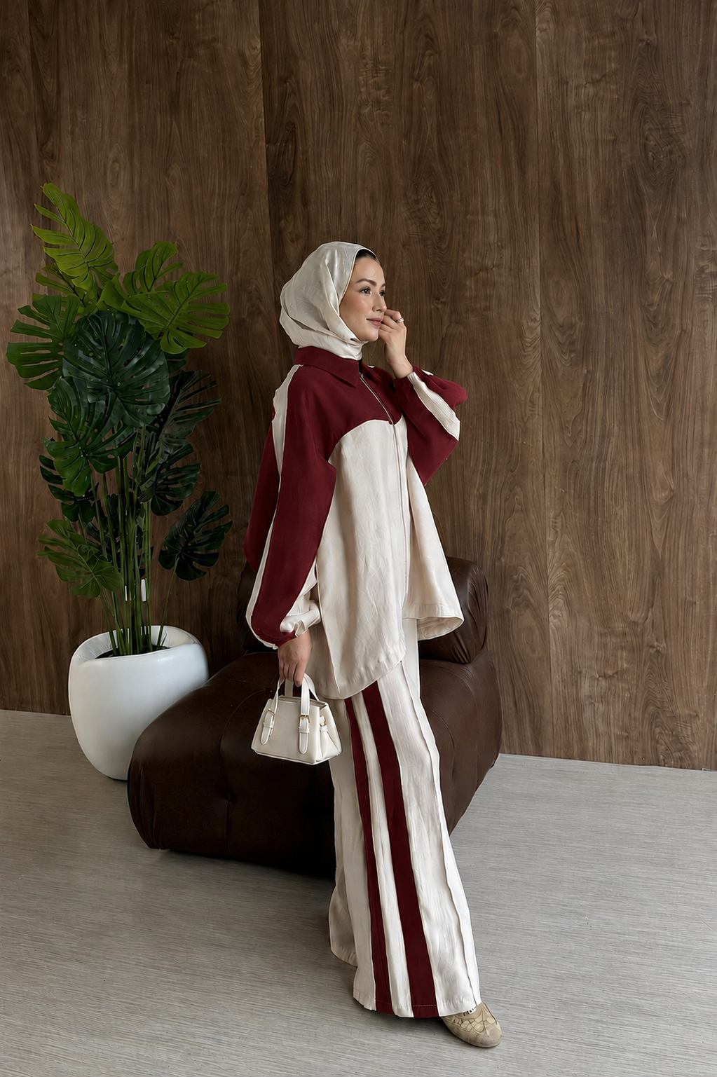 Contrast premium tencel set- burgundy