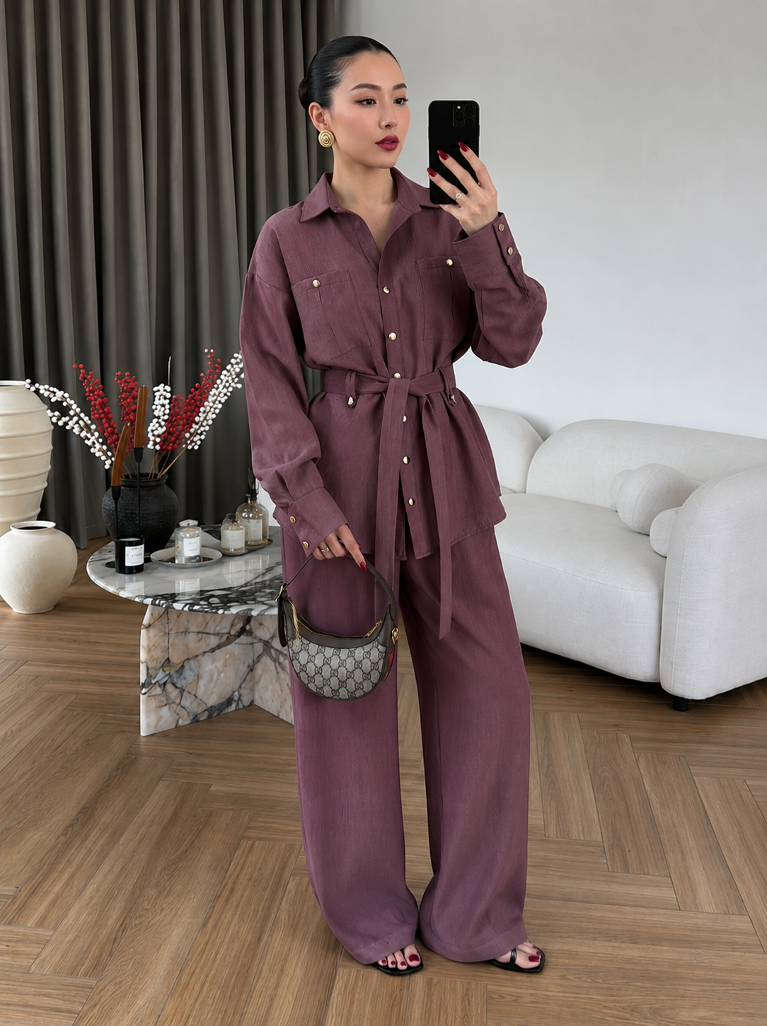 Paradox gold Buttons Tencel Set - burgundy