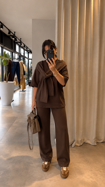 Oysho fabric tracksuit with poplin fabric scarf detail-brown