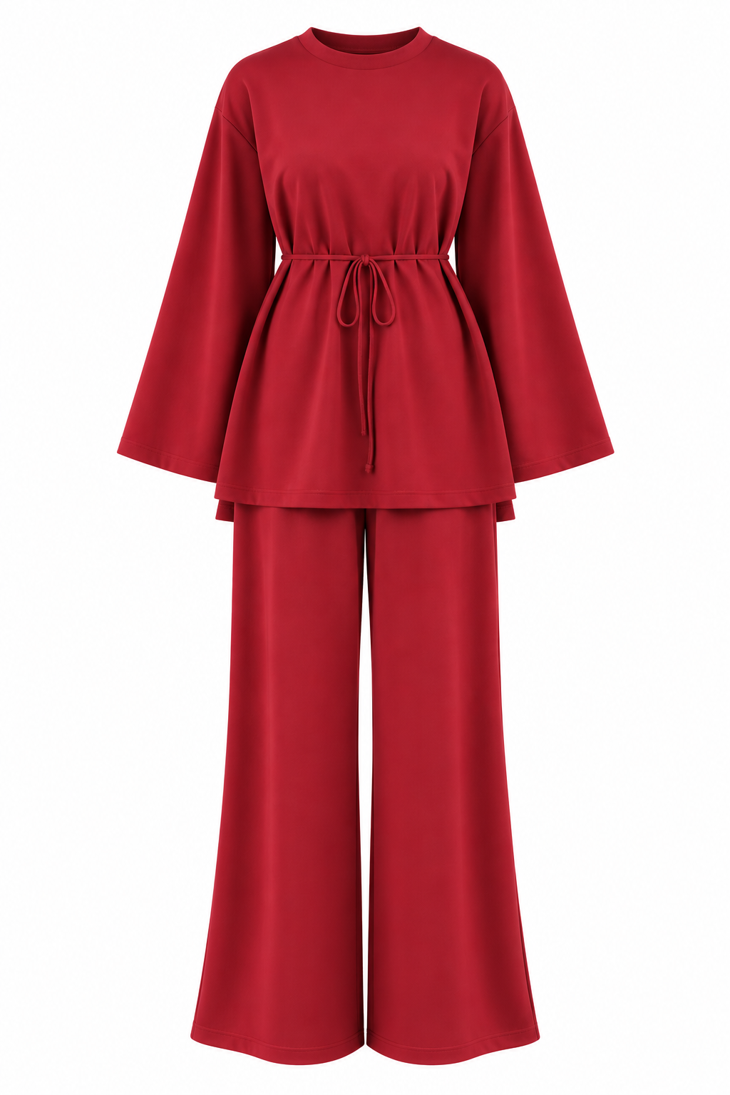 Oversize blouse with waistband wide leg trouser oysho fabric set - red