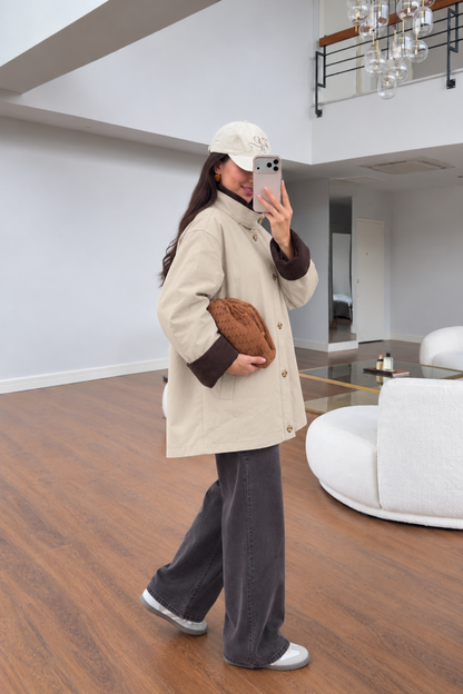 Gabardine jacket Contrasting corduroy collar and sleeve cuffs - beige
