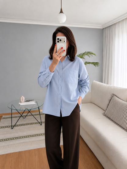 Striped poplin shirt with pocket