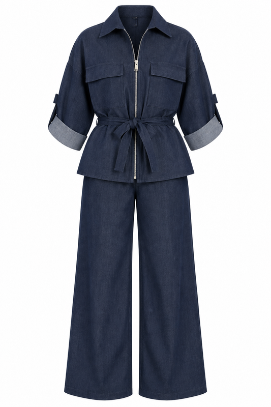 Gold zipper jeans co-ord set