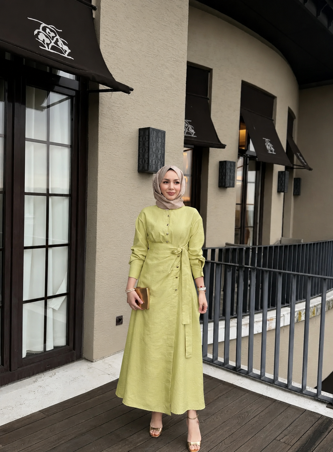 Wrap Dress in Cupro Fabric with Gold Buttons