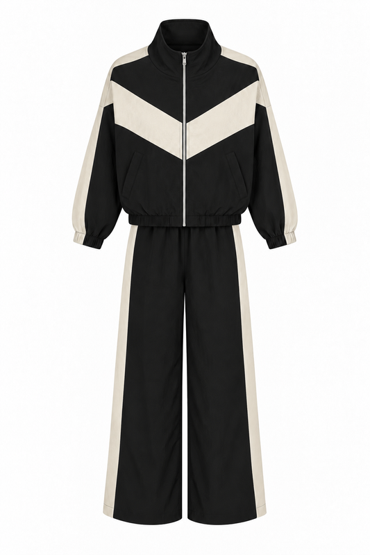 Contrast parachute fabric tracksuit - black