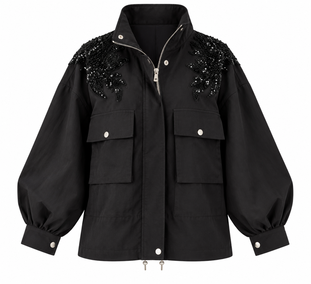 jacket with gathered sides and sequined shoulders - black