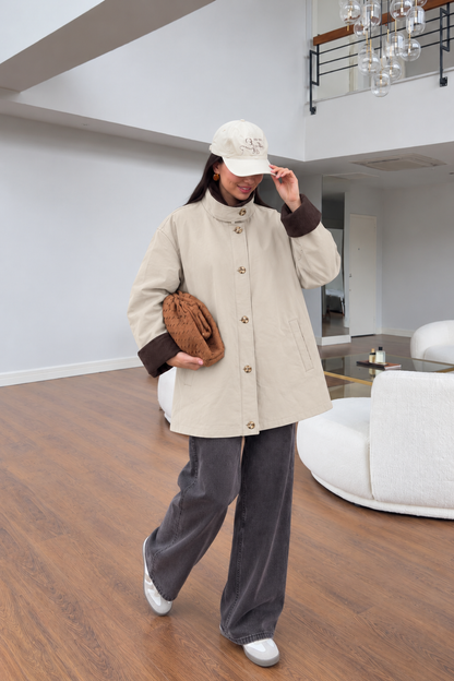 Gabardine jacket Contrasting corduroy collar and sleeve cuffs - beige