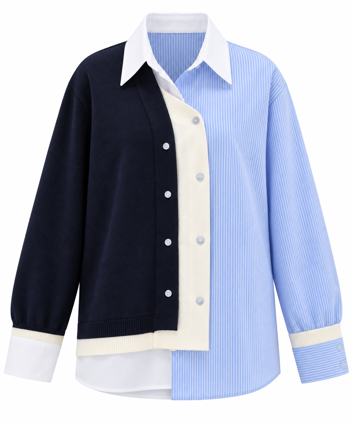 Knitted Detail Shirt  - navy blue