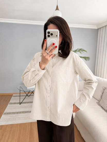 Striped poplin shirt with pocket