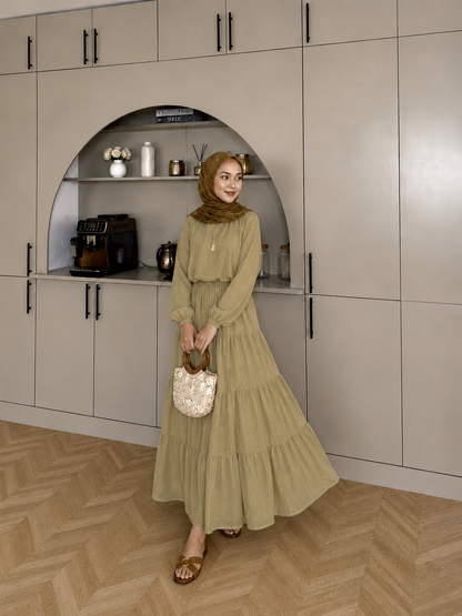 Balloon Sleeve Blouse paired with a maxi skirt - Muted Olive Sage