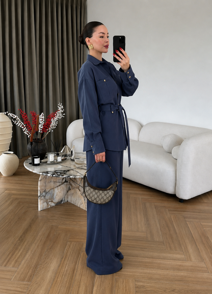 Paradox gold Buttons Tencel Set - navy blue