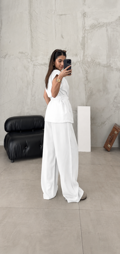 Belted tencil co-ord set- white