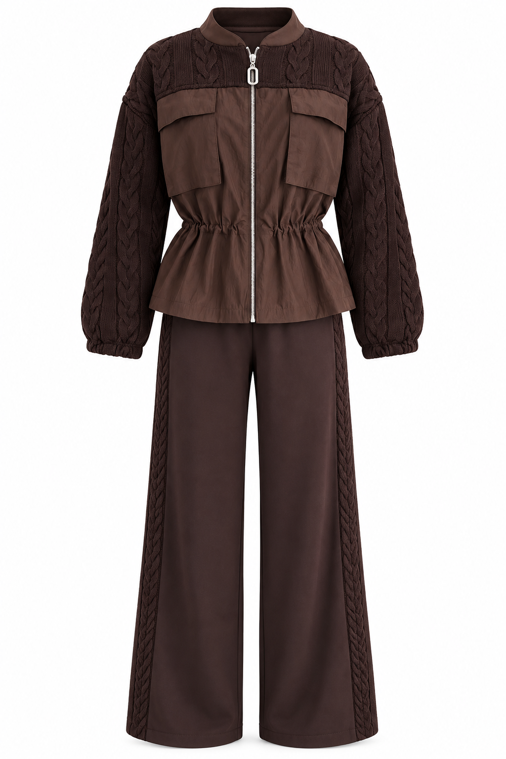Brown parachute fabric Equivalent Knitted details Set with oysho fabric Trim
