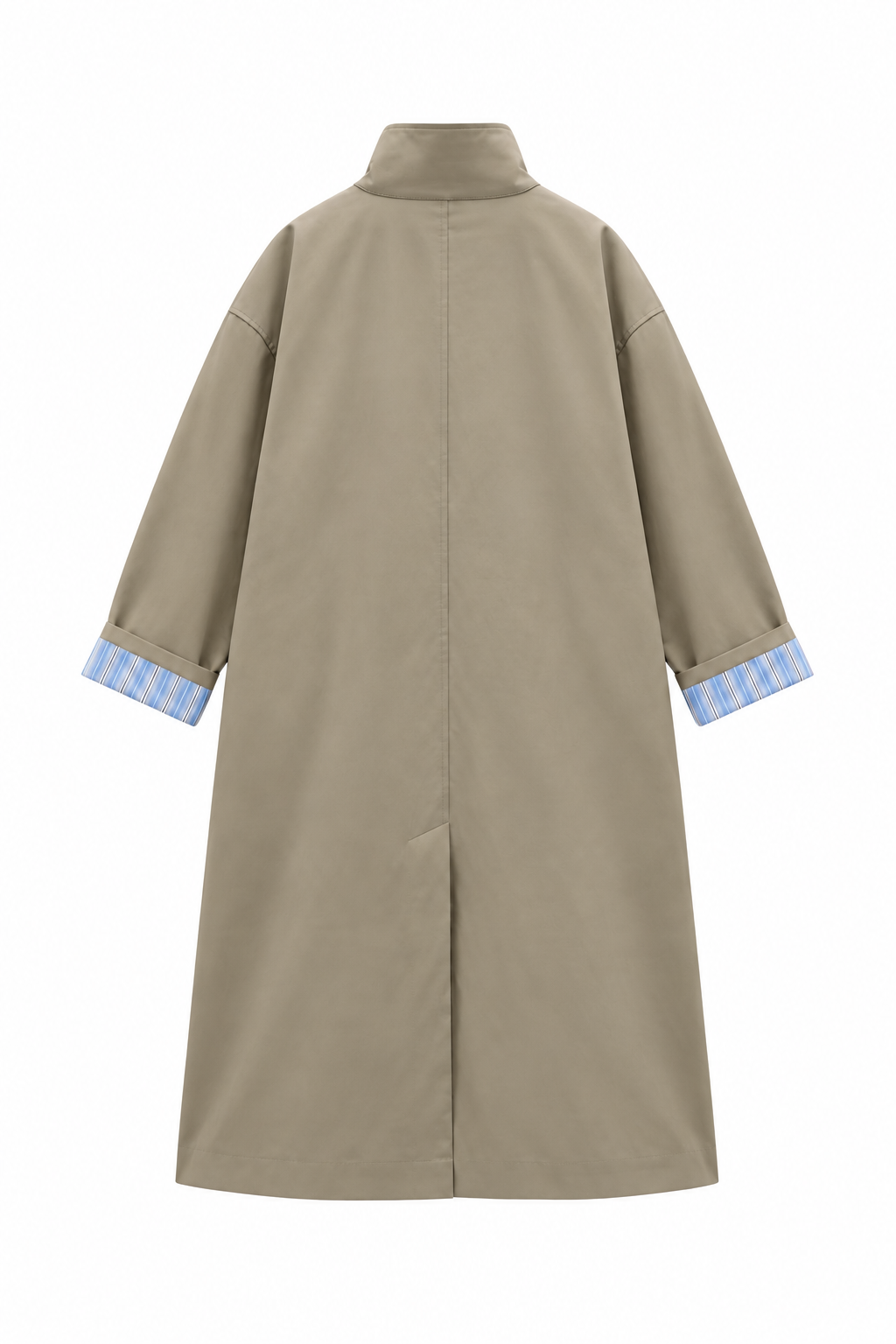Striped lining Trench coat with folded Sleeve Detail - khaki