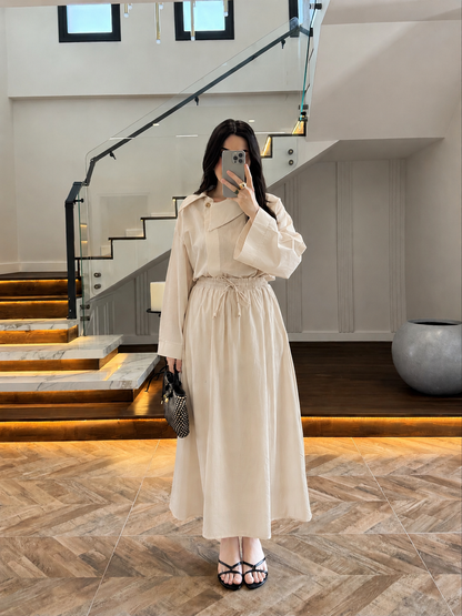 Asymmetric Collar with skirt set - beige