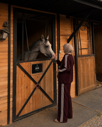 Zip-Up Tracksuit with White Side Stripes - burgundy